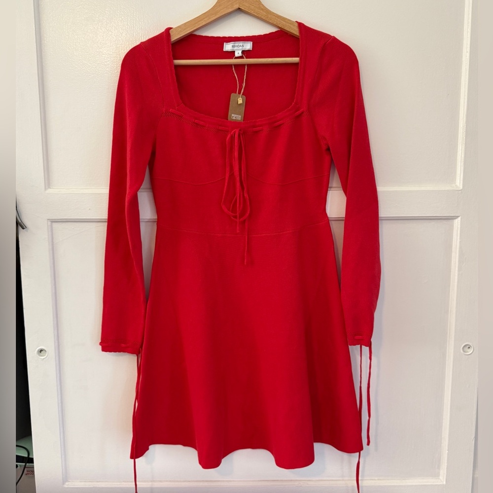 Rihoas Red Square Neck Sweater Mini Dress
